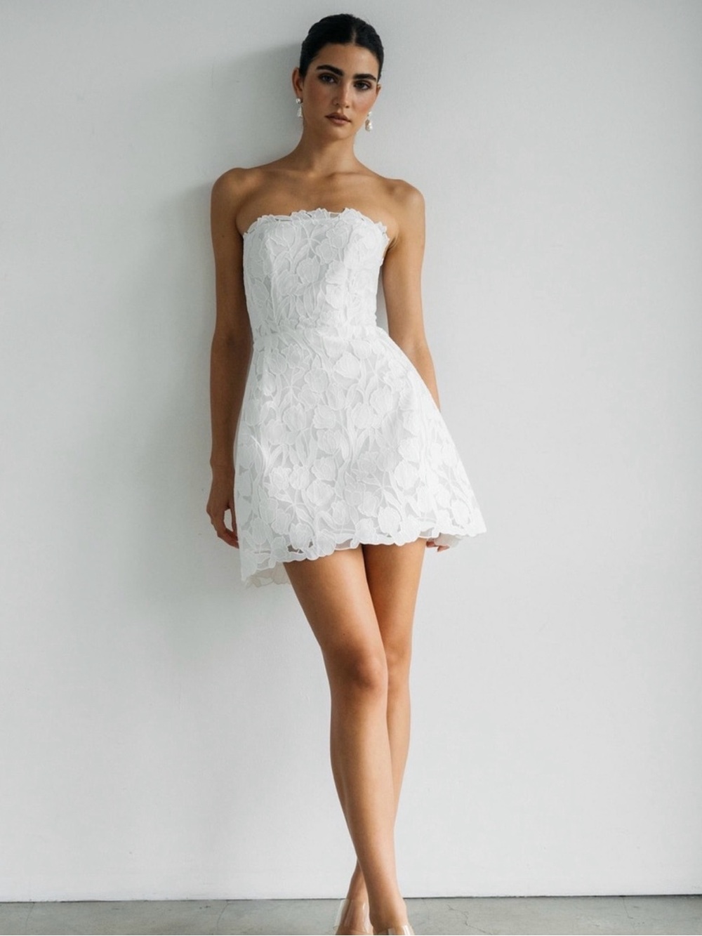 Jenny Yoo Strapless White Lace Mini Wedding Dress